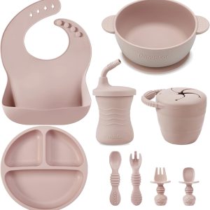 PandaEar 9-Piece Silicone Baby Feeding Set – Suction Plate, Bowl, Bib, Sippy Cup, Spoons & Forks for Baby-Led Weaning
