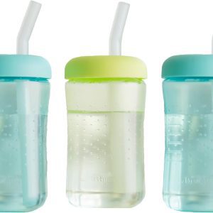 The First Years Squeeze & Sip Toddler Straw Cups – 3-Pack Spill-Proof Training Sippy Cups with Silicone Straws, 7 oz, 6 Months+