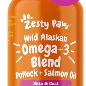 Zesty Paws Wild Alaskan Omega-3 Oil for Dogs and Cats – Pollock & Salmon Blend, Skin and Coat Supplement, 8.5 oz Pump