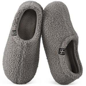 HomeTop Women’s Fuzzy Curly Fur Memory Foam Slippers (Grey)