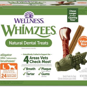 Wellness WHIMZEES Large Dental Dog Treats – 24-Count Value Pack, Natural Grain-Free Chews for Fresh Breath & Clean Teeth