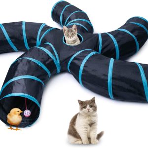 EGETOTA 5-Way Cat Tunnel – Collapsible S-Shaped Play Tube with Peek Hole & Hanging Ball for Indoor Cats and Kittens