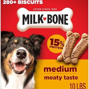 Milk-Bone Crunchy Medium Dog Biscuits – 10 lb Box of Original Beef Flavor Treats for Dogs Over 20 lbs