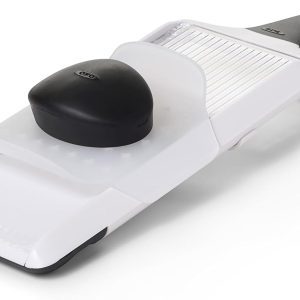 OXO Good Grips Handheld Mandoline Slicer – Adjustable 3-Thickness Vegetable Slicer with Non-Slip Handle, White/Grey