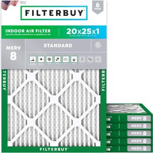 Filterbuy 20x25x1 MERV 8 HVAC Air Filter 6-Pack – Electrostatic Pleated Dust & Allergy Defense for Furnaces and AC Units, Made in USA