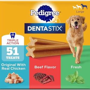 Pedigree Dentastix Variety Pack for Large Dogs – 51 Dental Chews with Triple Action Oral Care in Original, Beef & Fresh Flavors