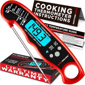 Alpha Grillers Instant Read Meat Thermometer – Professional Digital Food Thermometer for Grilling, Baking, and Deep Frying with Blue Backlit Display