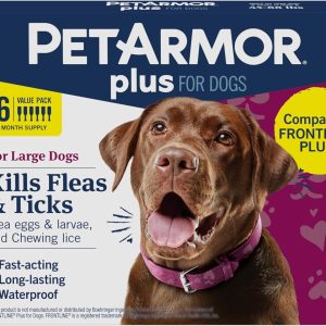 PetArmor Plus Flea & Tick Topical Treatment for Large Dogs (45-88 lbs) – Waterproof, 6 Doses, 6 Months Protection, Active Ingredients Comparable to Frontline Plus