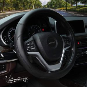 Valleycomfy Microfiber Leather Steering Wheel Cover – 15-Inch Universal Fit, Anti-Slip, Black