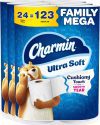 Charmin Ultra Soft Toilet Paper 24 Family Mega Rolls – Cushiony Touch Bath Tissue with Enhanced Tear Technology, 123 Regular Roll Equivalent