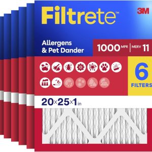 Filtrete 20x25x1 HVAC Air Filter 6-Pack – MERV 11 Rated for Allergens, Pet Dander & Dust Capture, 3-Month Pleated Furnace Filter