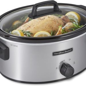 Hamilton Beach 6-Quart Slow Cooker – Programmable with 3 Heat Settings, Dishwasher-Safe Stoneware Crock, Full-Grip Handles, Silver