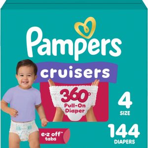 Pampers Cruisers 360 Pull-On Diapers Size 4 – 144 Count Baby-Proof Diaper with 360° Stretchy Waistband, Up to 100% Leakproof Protection