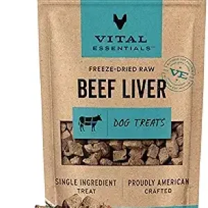 Vital Essentials Freeze-Dried Beef Liver Dog Treats – Single-Ingredient Grain-Free Training Reward, 2.1 oz