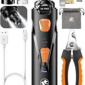 LOPSIC Whisper-Quiet Dog Nail Grinder – LED-Lit 3-Speed Rechargeable Grooming Kit for Small to Large Breeds