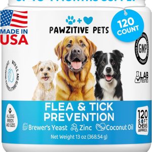 Pawzitive Pets Chewable Flea & Tick Prevention for Dogs – 120 Soft Chews with Coconut Oil and Biotin