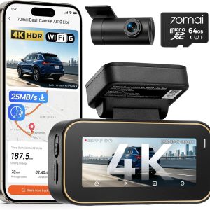 70mai A810 Lite 4K Dash Cam – Front & Rear Dual Recording, Built-in GPS, HDR Night Vision, Wi-Fi 6, Compact Car Camera