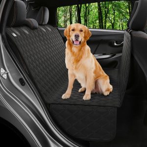 Petloox Dog Car Seat Cover for Back Seat – Waterproof Heavy-Duty Hammock with Non-Slip Backing, Side Flaps, and Storage Pockets, Fits Cars SUVs Trucks