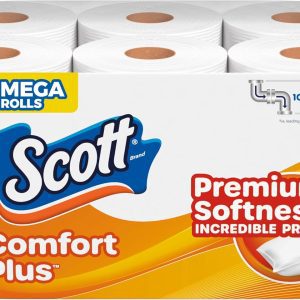 Scott ComfortPlus Toilet Paper – 12 Mega Rolls, 3x Thicker 1-Ply Septic-Safe Bath Tissue