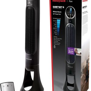 Honeywell QuietSet Whole Room Tower Fan – Oscillating 40-Inch Fan with Remote, 8 Speeds & Auto Timer, Black