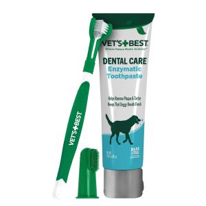 Vet’s Best Dog Dental Care Kit – Enzymatic Toothpaste & Triple-Head Toothbrush That Removes Plaque and Freshens Breath