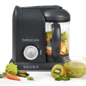 BEABA Babycook Solo 4-in-1 Baby Food Maker – Steam Cooks, Blends & Defrosts 27 Servings in 20 Minutes, Charcoal