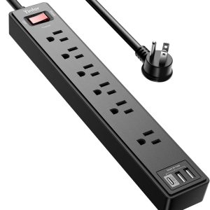 Yintar Surge Protector Power Strip – 6 Outlets with 3 USB Ports, 6-Ft Flat Plug, 1680 Joules