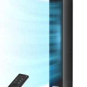 DREO Quiet Tower Fan for Bedrooms – 28ft/s Powerful Airflow, 8 Speeds, 4 Modes, 90° Oscillation & Remote, Black