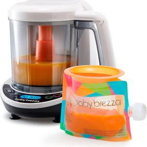 Baby Brezza One Step Deluxe Food Maker – Auto Steam & Blend Purees in Minutes, Dishwasher Safe with 3 Pouches