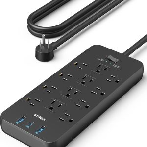Anker 351 Power Strip with Surge Protection – 12 Outlets, 20W USB-C Fast Charging, 5-Foot Cord, TUV-Listed Safety