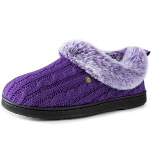 HomeTop Women’s Cable Knit Slippers – Warm Cozy House Shoes (Royal Purple)