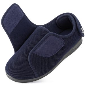 HomeTop Men’s Adjustable Corduroy Slippers – Hook & Loop Closure House Shoes